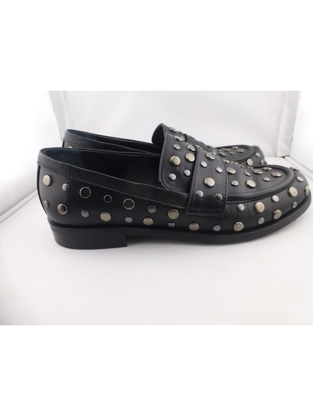 NAPOLEONI Women's Black Leather Studded Penny Loafers Flats EU 39 US 8.5 M3 - Picture 5 of 12